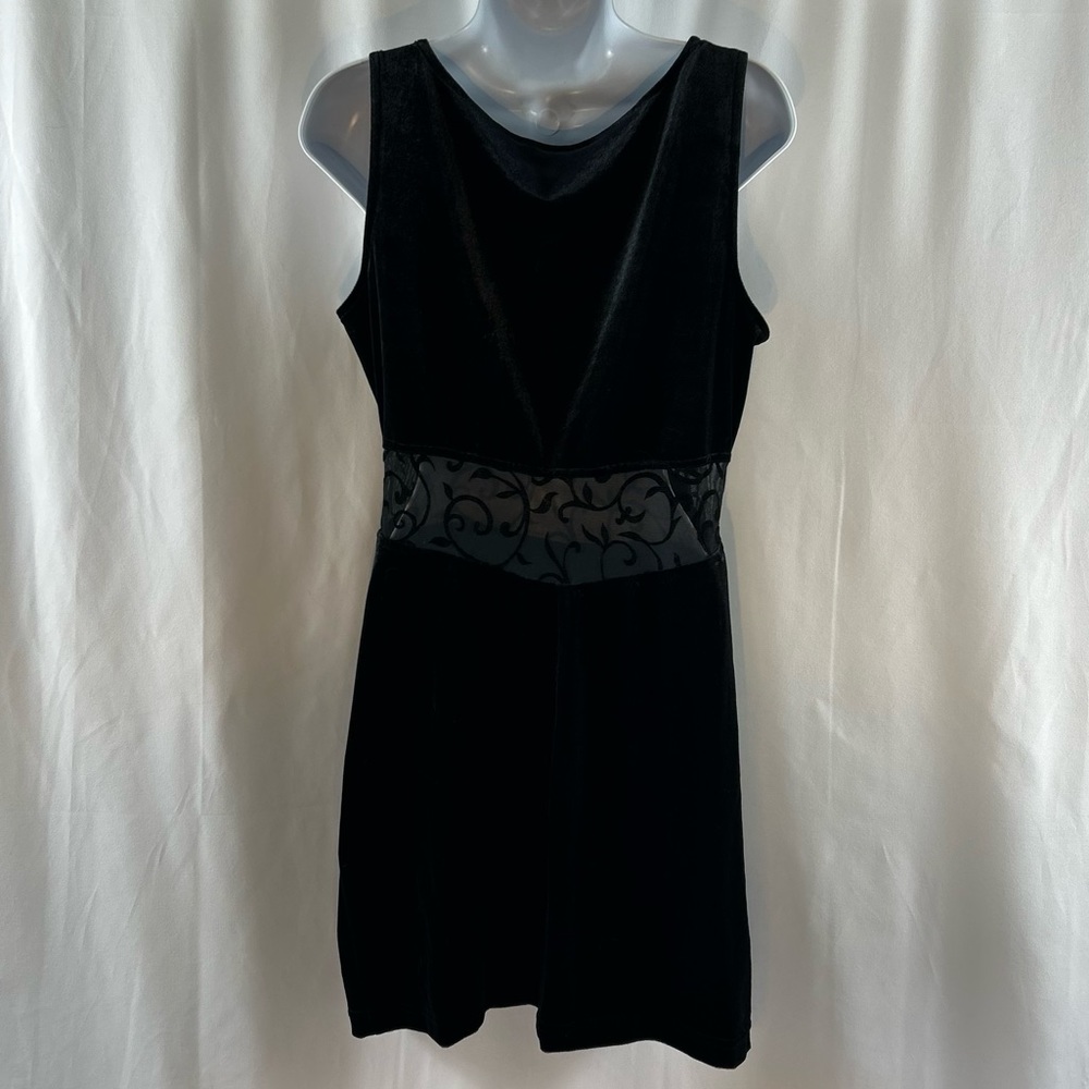 All that Jazz black velvet knit lace cutout waist sleeveless minidress L - Picture 5 of 15